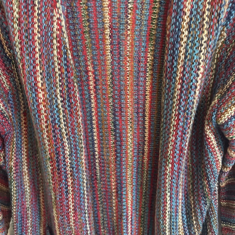 Pol Cardigan Sweater Small Chunky Knit Rainbow Stripe Duster Open Front Boho - Picture 2 of 10